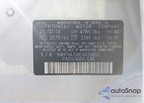 2014 Hyundai Azera Limited z USA, uszkodzony, nr VIN KMHFH4JG8EA410855